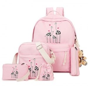 5 Pieces Canvas Animal Printed Backpack Set